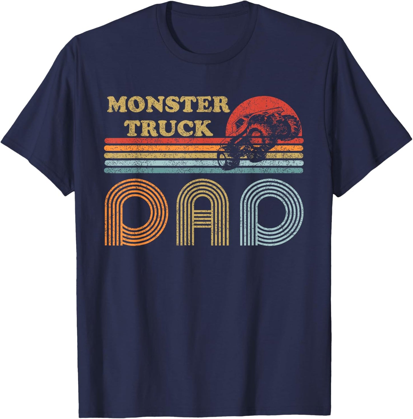 Monster Truck Dad Shirt Vintage Sunset Retro Horizon Lines T-Shirt - T-Shirt | Navy