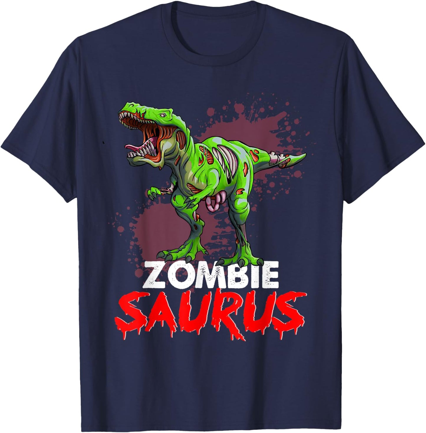 Zombie Saurus Skeleton Dinosaur T Rex Zombie Halloween Boys T-Shirt - T-Shirt | Navy