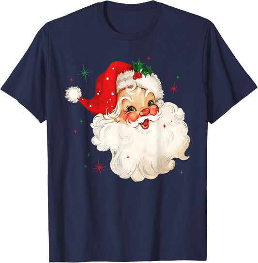 Retro Vintage Santa Claus Merry Christmas Holiday Season T-Shirt - T-Shirt | Navy