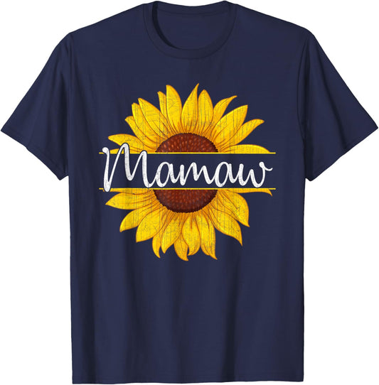 Summer Vintage Yellow Sunflower Graphic Sunflower Mamaw T-Shirt - T-Shirt | Navy