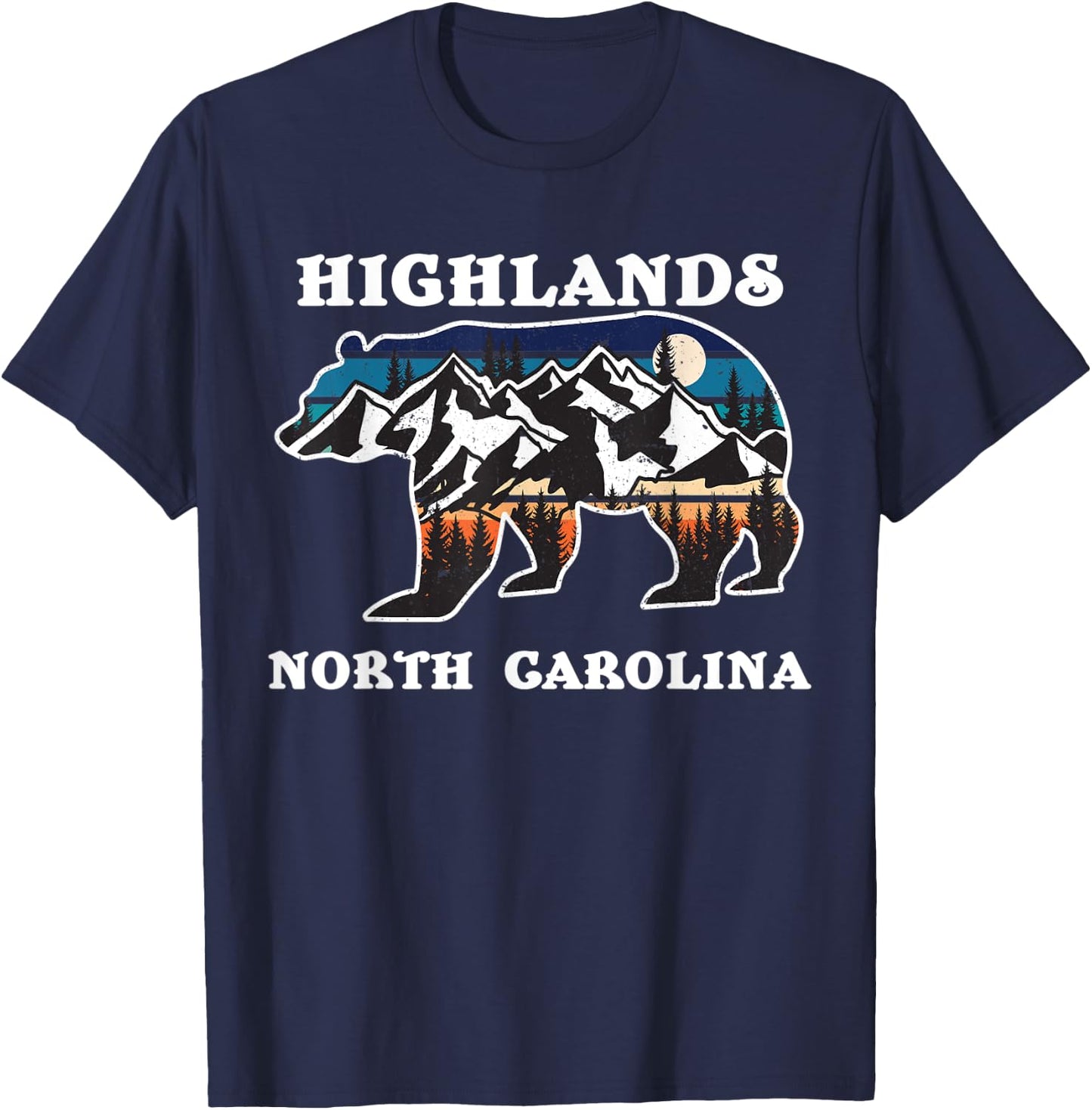 Highlands North Carolina NC State Vintage Retro Bear Graphic T-Shirt - T-Shirt | Navy