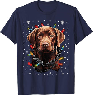 Chocolate Labrador Dog Christmas Lights Santa Hat Xmas Men Women Kids T-Shirt - T-Shirt | Navy