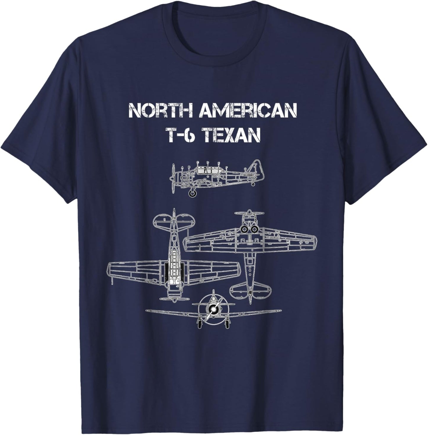 North American T6 Texan Harvard SNJ WW2 Airplane Blueprint T-Shirt - T-Shirt | Navy