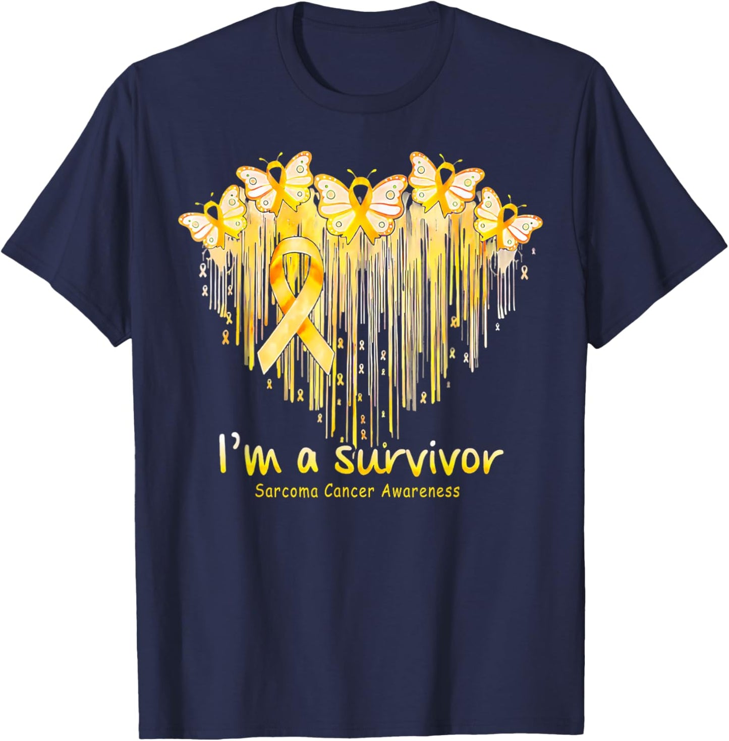 I'm A Survivor Sarcoma Cancer Awareness Heart Butterfly T-Shirt - T-Shirt | Navy