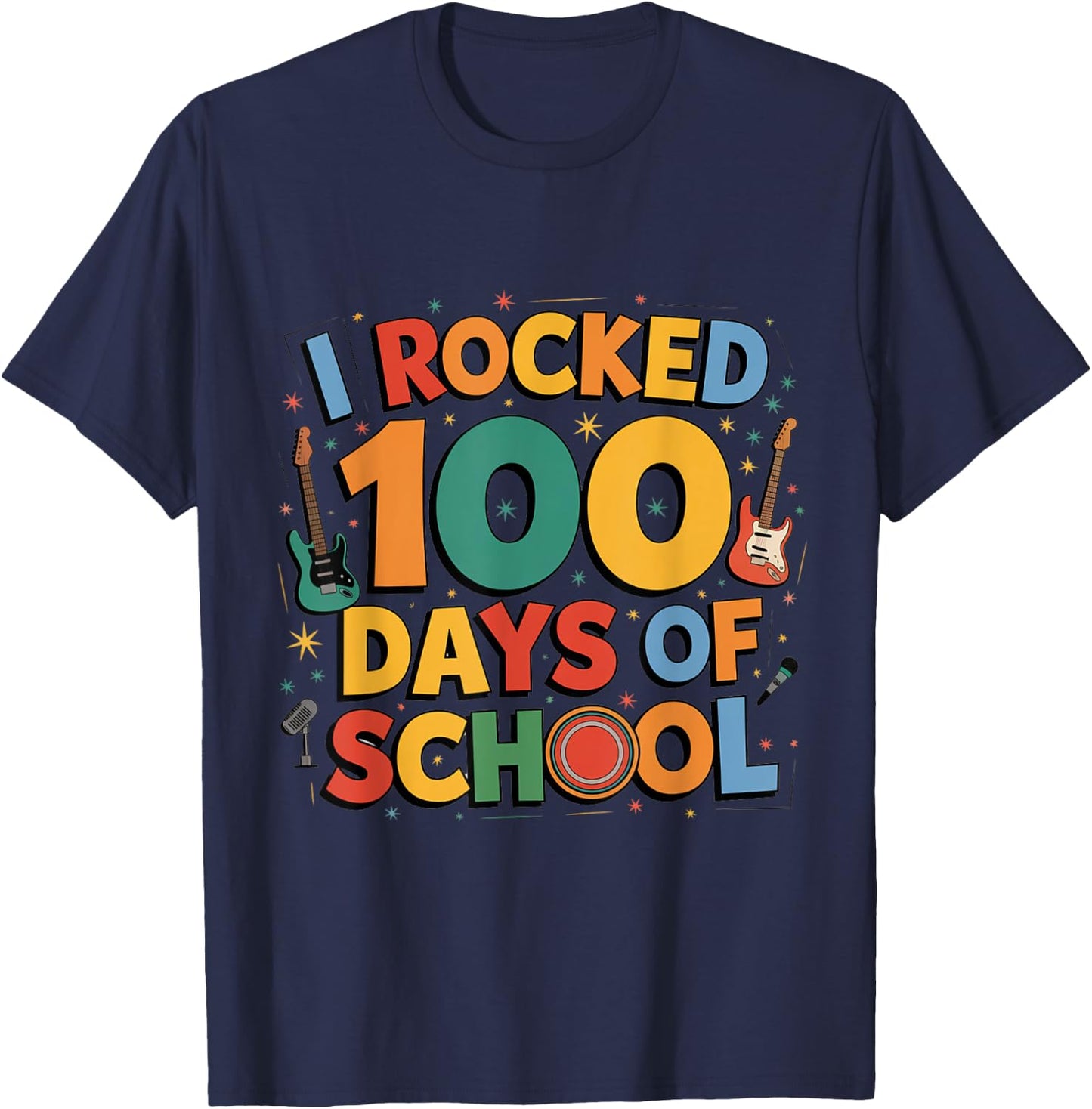 I rocked 100 days of school future rock star music 100th day T-Shirt - T-Shirt | Navy