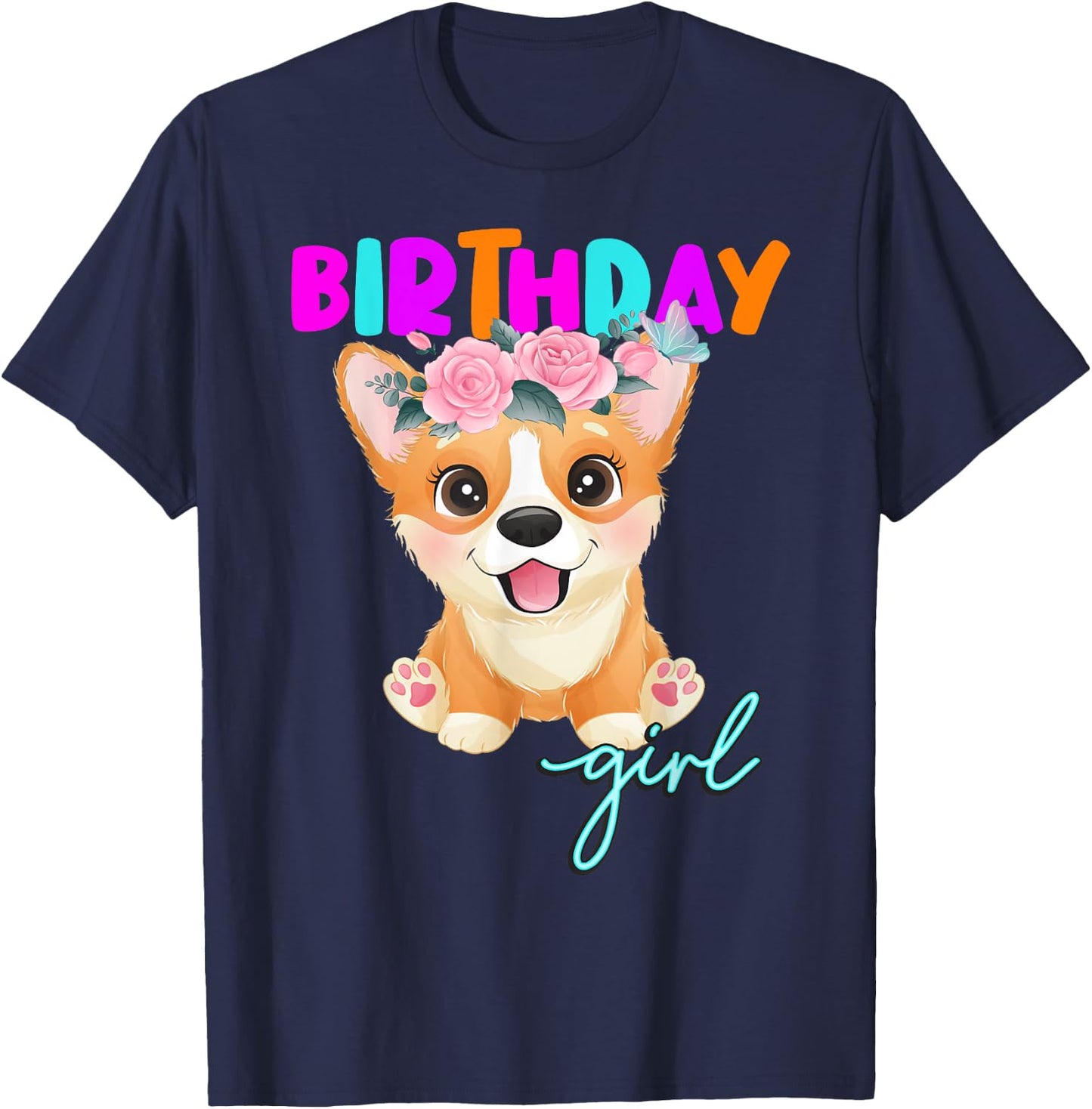 Corgi Birthday Girl Corgi Dog Lovers T-Shirt - T-Shirt | Navy