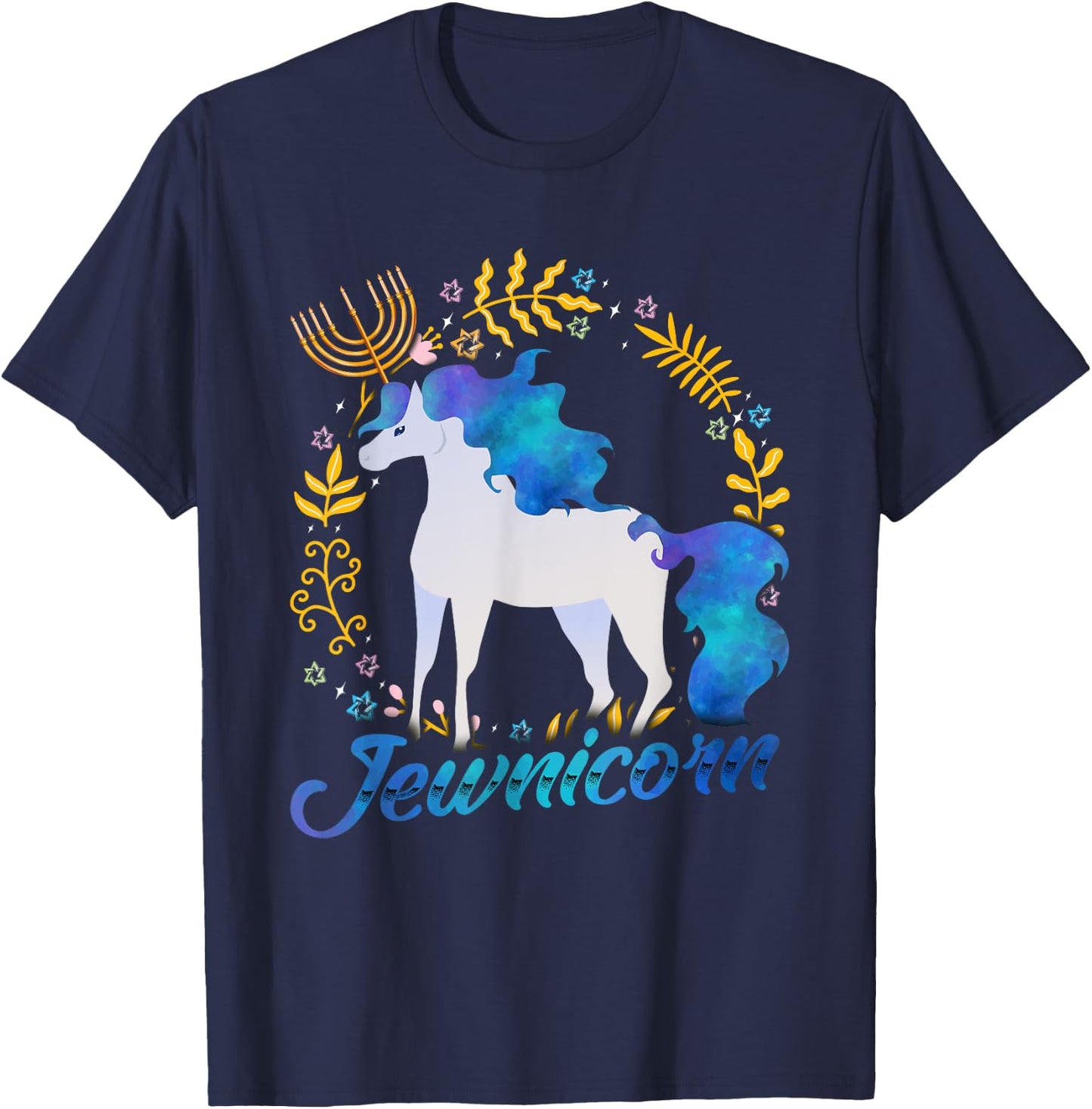Jewnicorn Funny Jewish Unicorn Chanukah Hanukkah Jew Gift T-Shirt - T-Shirt | Navy