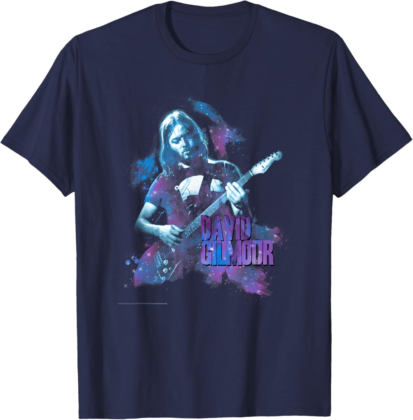 Official David Gilmour Portrait with Guitar Colorful T-Shirt - T-Shirt | Navy