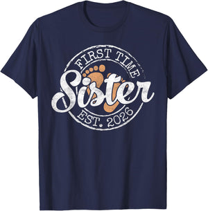 First Time Sister Est 2026 Stamp Soon Promoted to Sis T-Shirt - T-Shirt | Navy
