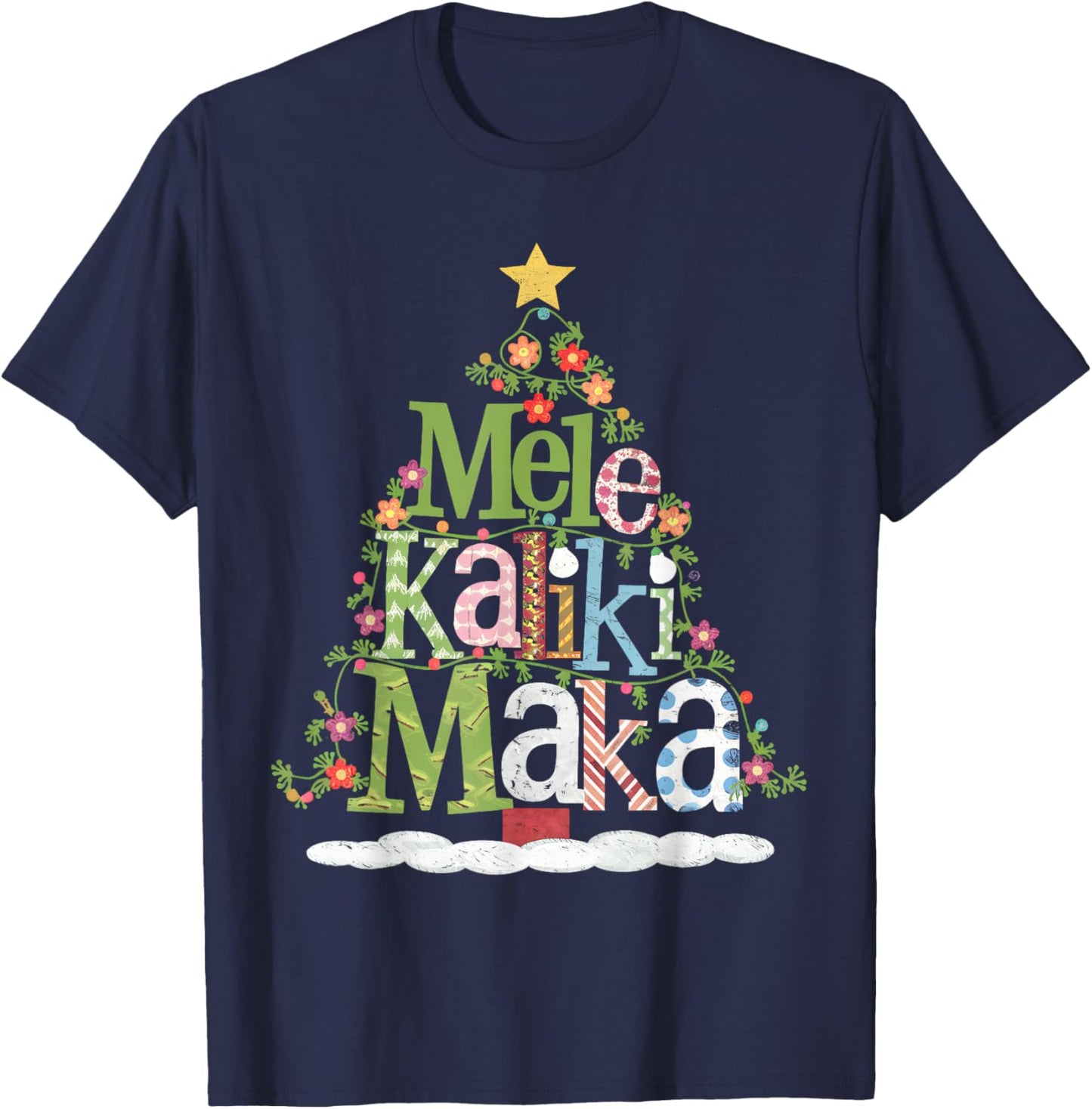 Mele Kalikimaka Tropical Christmas Hawaiian Santa Xmas Tree T-Shirt - T-Shirt | Navy