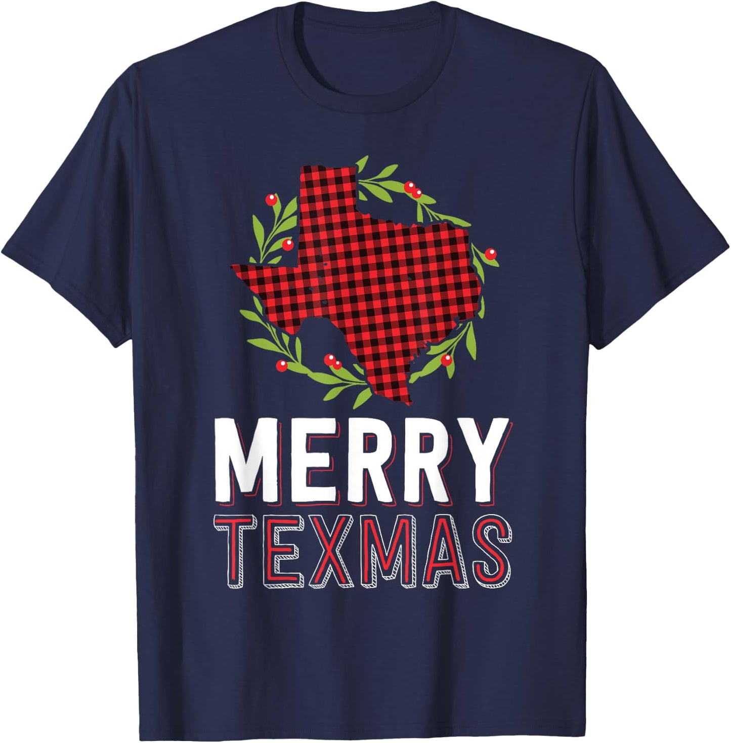 Merry Texmas Texas Yall Red Buffalo Plaid Family Christmas T-Shirt - T-Shirt | Navy