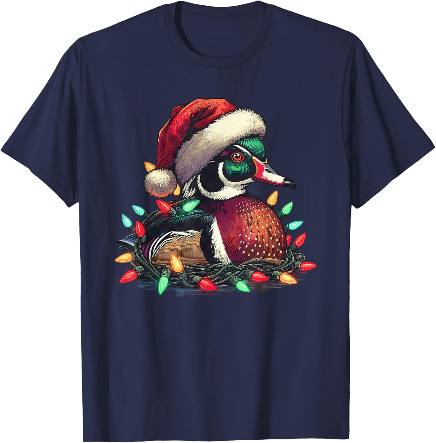 Santa Mallard Duck with Christmas Lights Hunting Season T-Shirt - T-Shirt | Navy