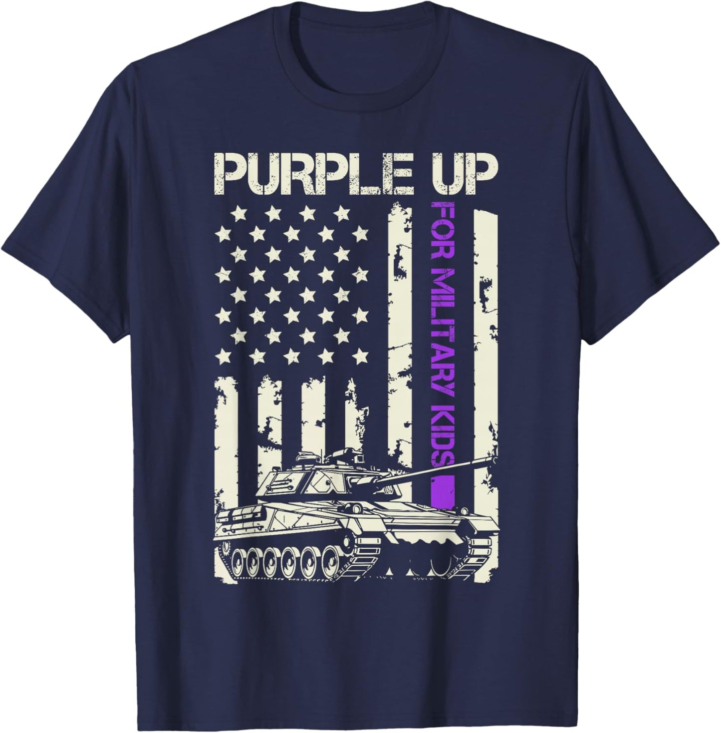 Purple Up For Military Kids USA Flag Military Child Month T-Shirt - T-Shirt | Navy