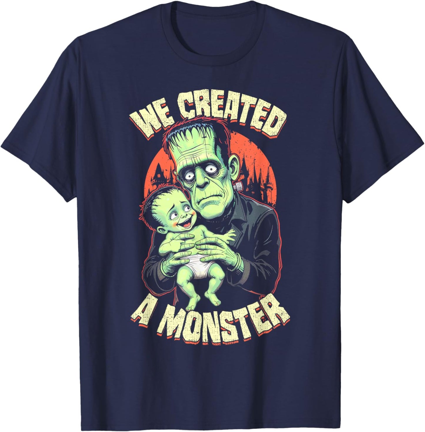 New Father, First Baby Monster Frankenstein Halloween T-Shirt - T-Shirt | Navy