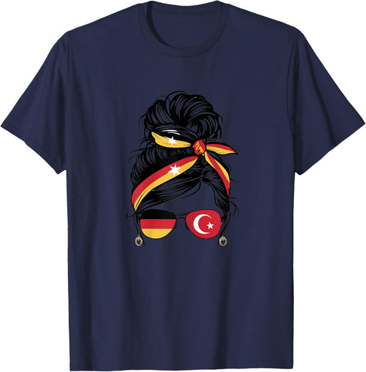 Türkiye Deutschland Flagge Türkisch Deutsch Mädchen Damen T-Shirt - T-Shirt | Navy