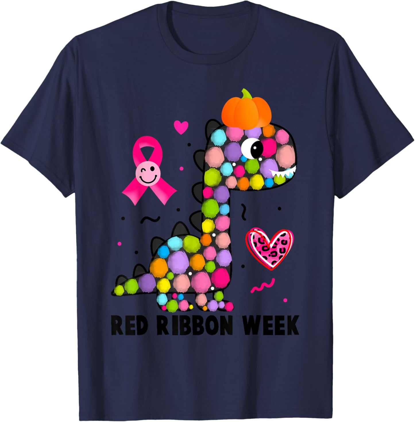 We Wear Red Ribbon Week Awareness Cute Dino Red Ribbon Week T-Shirt - T-Shirt | Navy