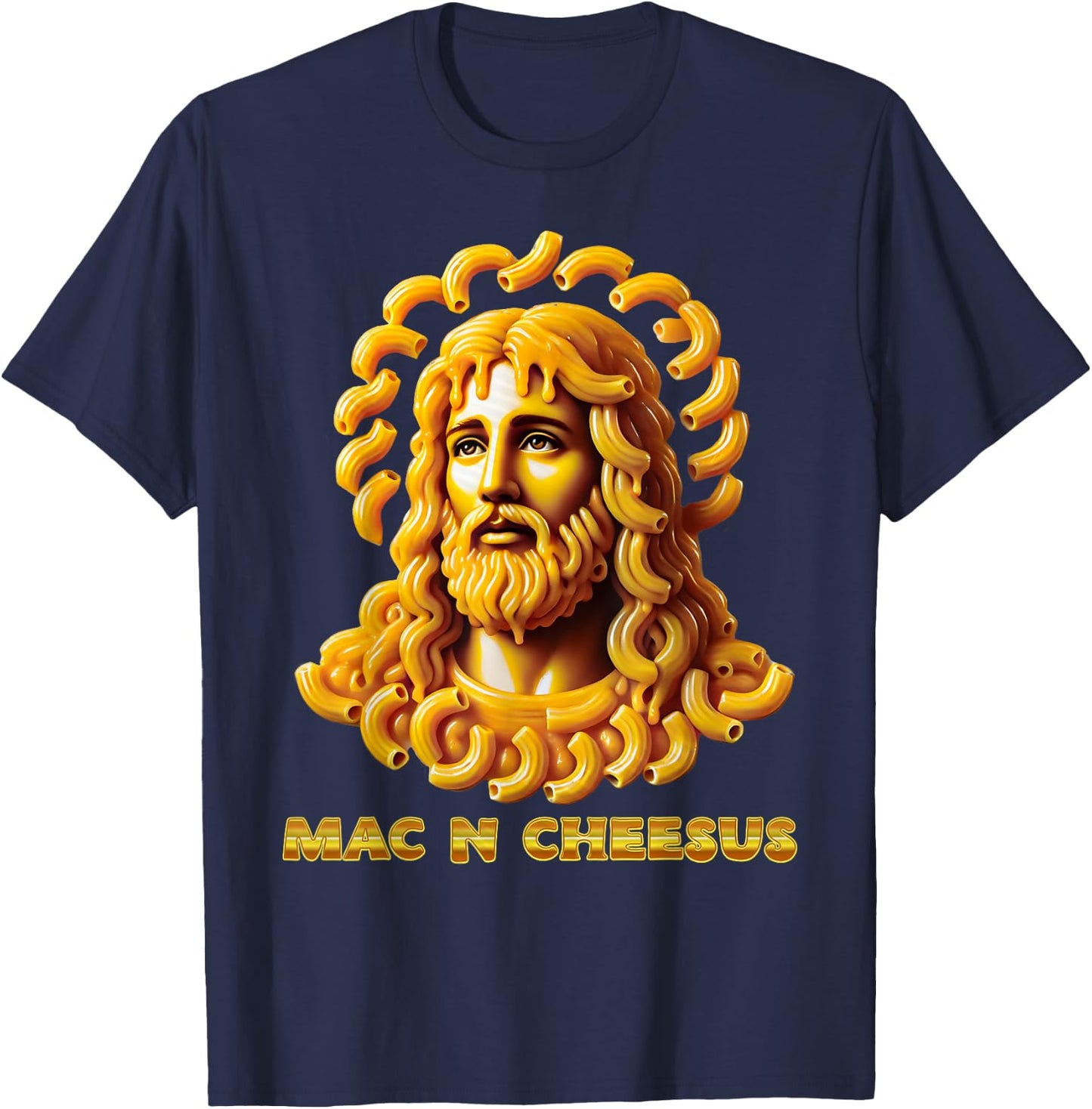 Macaroni And Cheese Jesus Funny Christian Mac N Cheesus Meme T-Shirt - T-Shirt | Navy