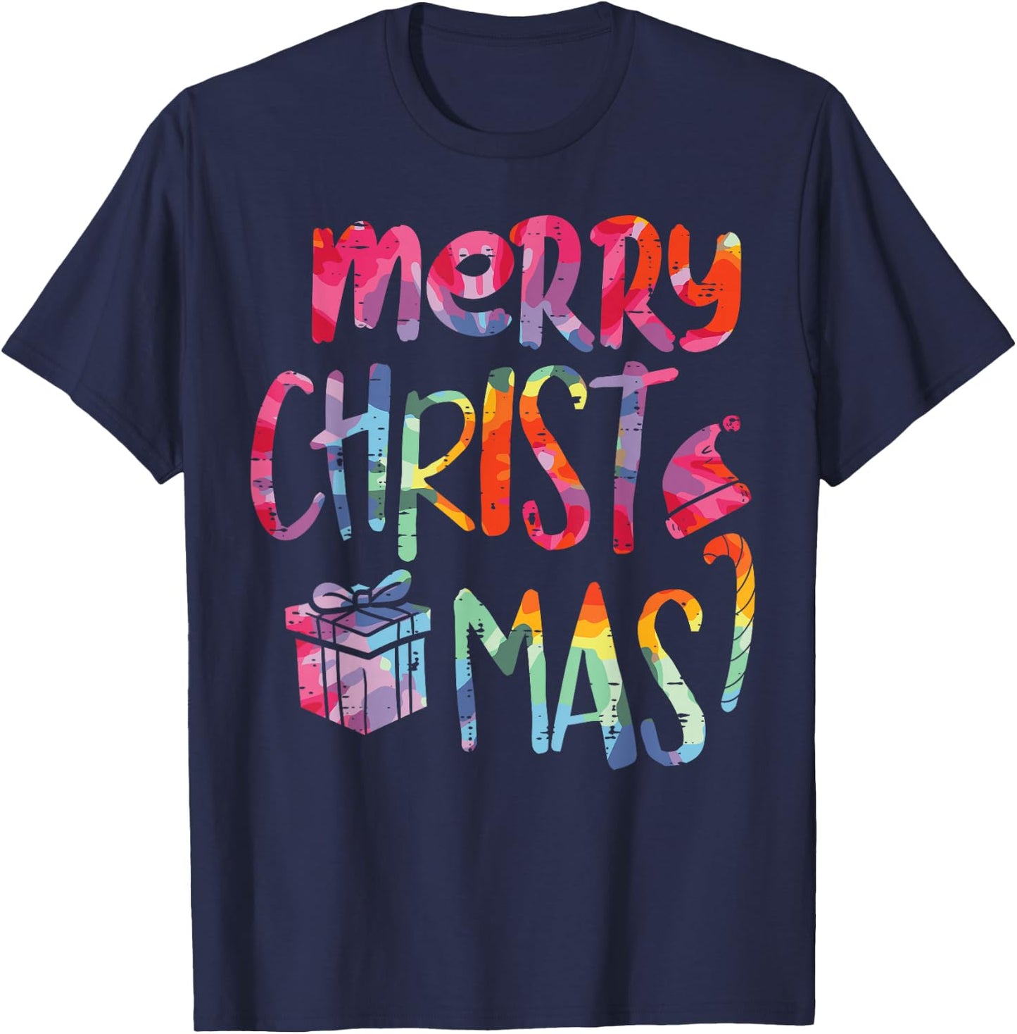 Merry Christmas Tie-Dye Xmas Holiday Men Women Kids Girl Boy T-Shirt - T-Shirt | Navy