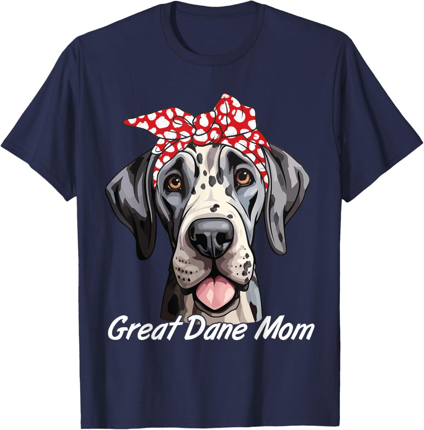 Great Dane Dog Mama Messy Bun Hair Glasses Great Dane Mom Women T-Shirt - T-Shirt | Navy