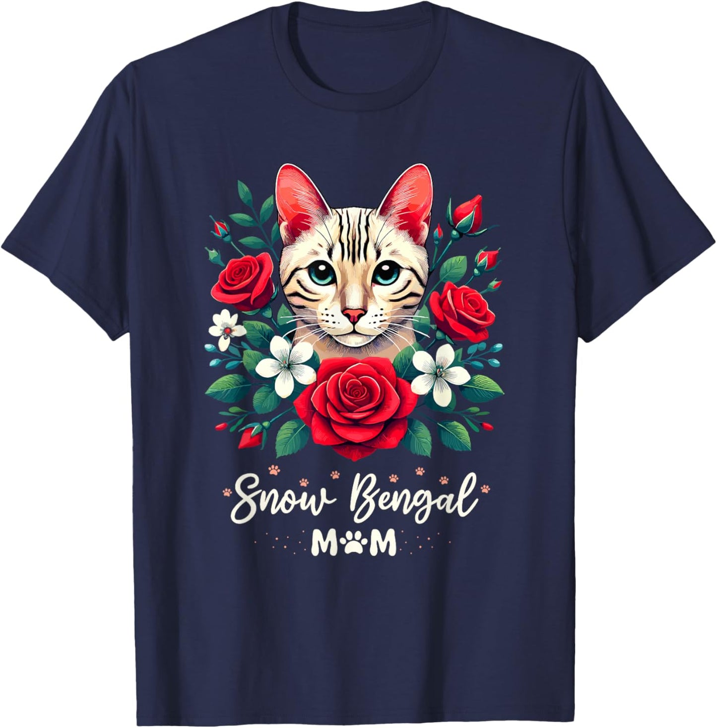 Roses Flowers Snow Bengal Mom T-Shirt - T-Shirt | Navy
