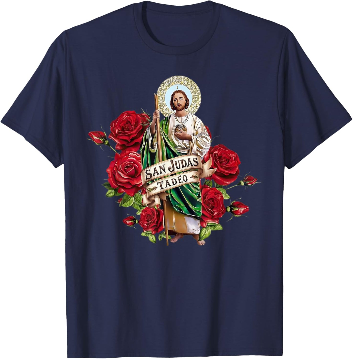 San Judas Tadeo Rose T-Shirt - T-Shirt | Navy