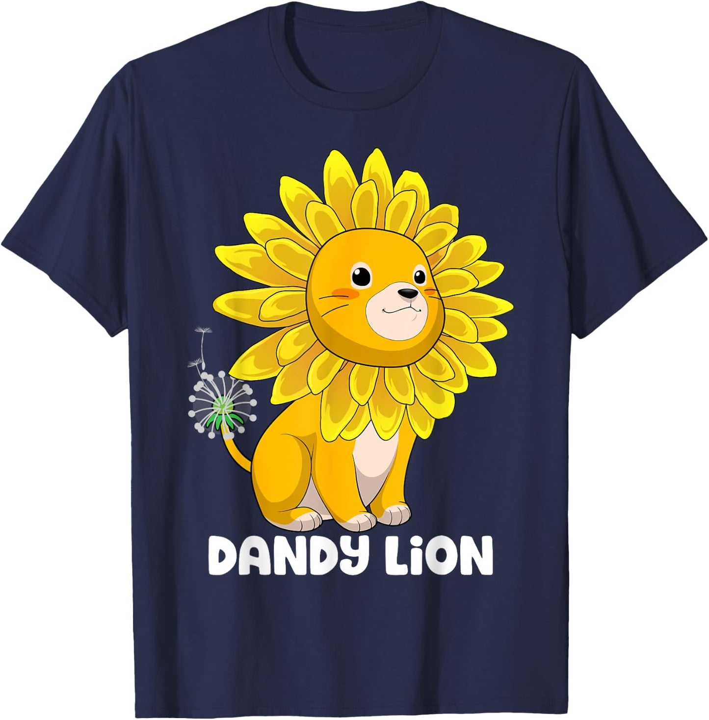 Dandy Lion Dandelion Lion Funny Flower Animal Pun T-Shirt - T-Shirt | Navy