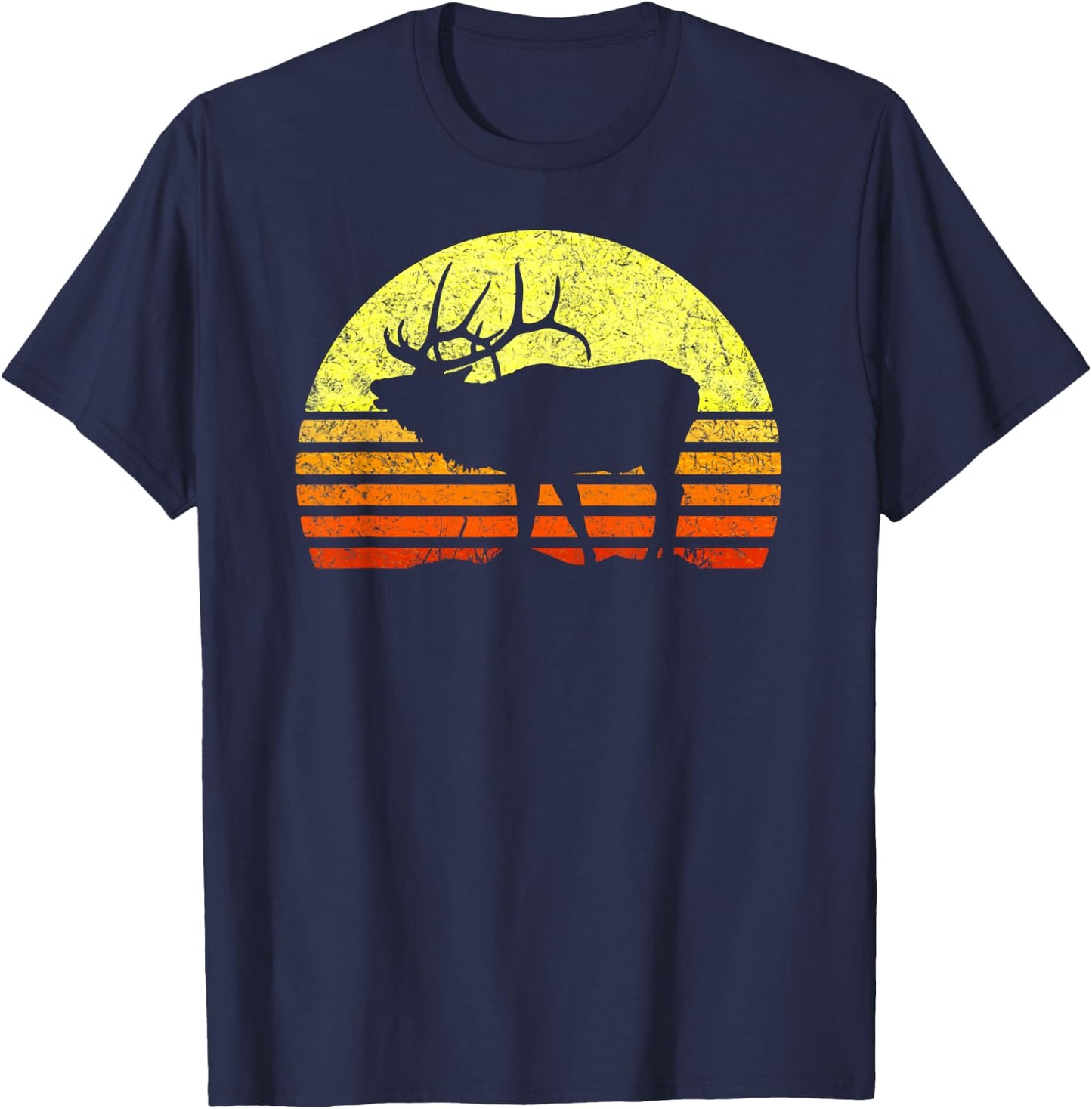 American Elk Hunter Dad Vintage Retro Sun Bow Hunting Gift T-Shirt - T-Shirt | Navy