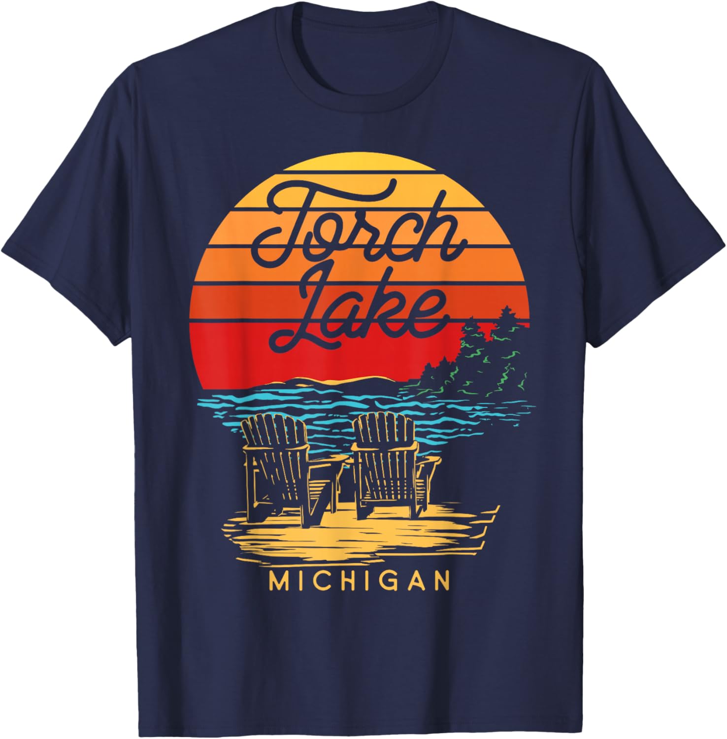 Torch Lake Michigan USA Beach Fun Vacation Souvenir DA1 T-Shirt - T-Shirt | Navy