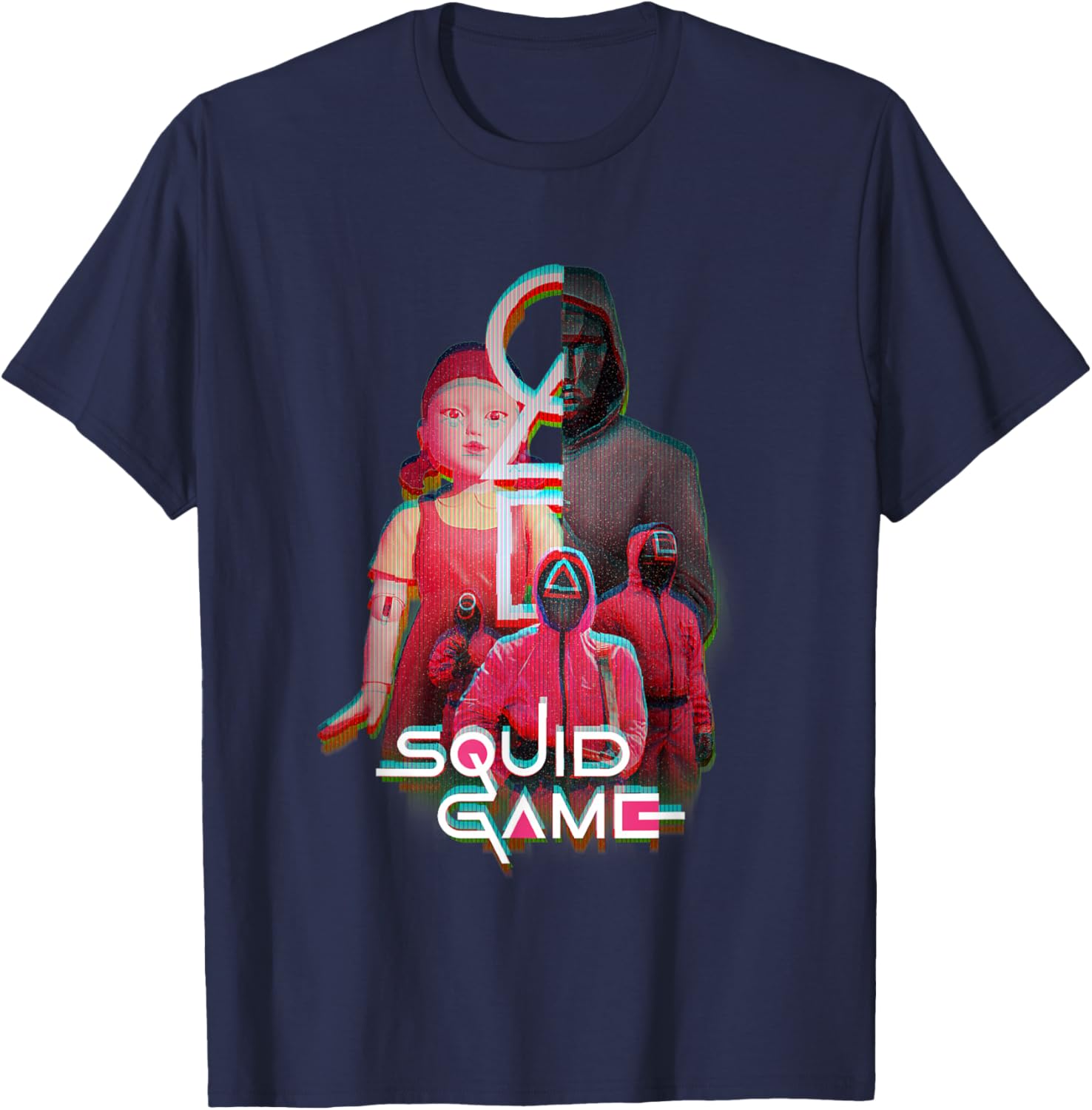 Squid Game 2 Front Man Split Face Glitch Logo T-Shirt - T-Shirt | Navy