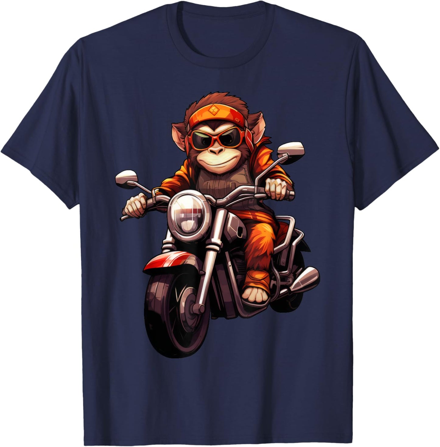Monkey Motorcycle / Motorcyclist Monkey T-Shirt - T-Shirt | Navy