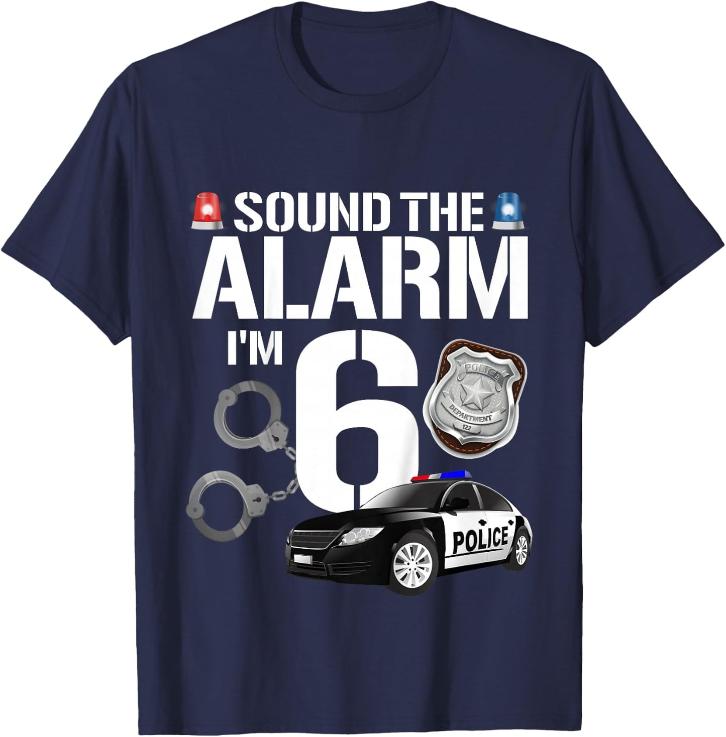 Kids 6 Year Old Police Birthday Officer Cop Car 6th Gift Boy T-Shirt - T-Shirt | Navy