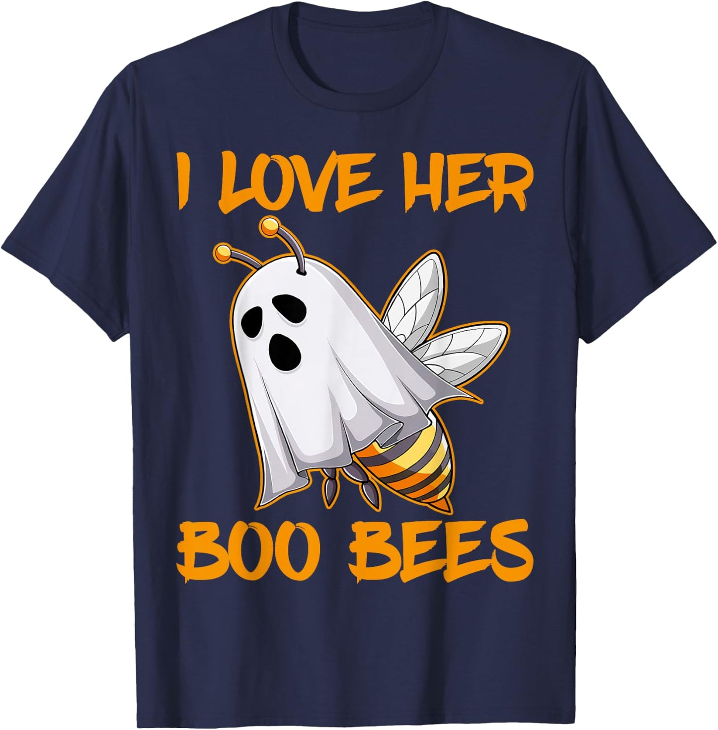 Funny I Love Her Boo Bees Couples Halloween Day Men Women T-Shirt - T-Shirt | Navy