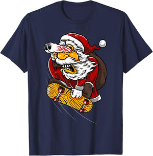 Santa on Skateboard Funny for Skateboarding T-Shirt - T-Shirt | Navy