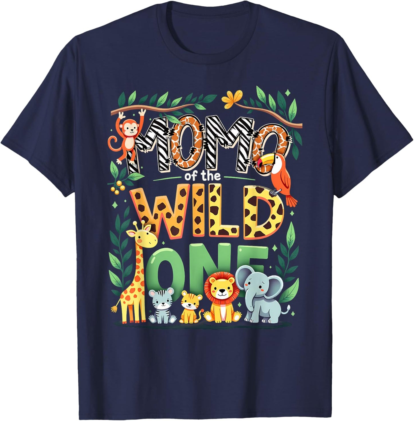 1st Birthday Safari Zoo Mommy Momo Of The Wild One T-Shirt - T-Shirt | Navy