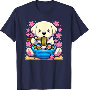 Kawaii Labrador Retriever dog Eating Ramen T-Shirt - T-Shirt | Navy