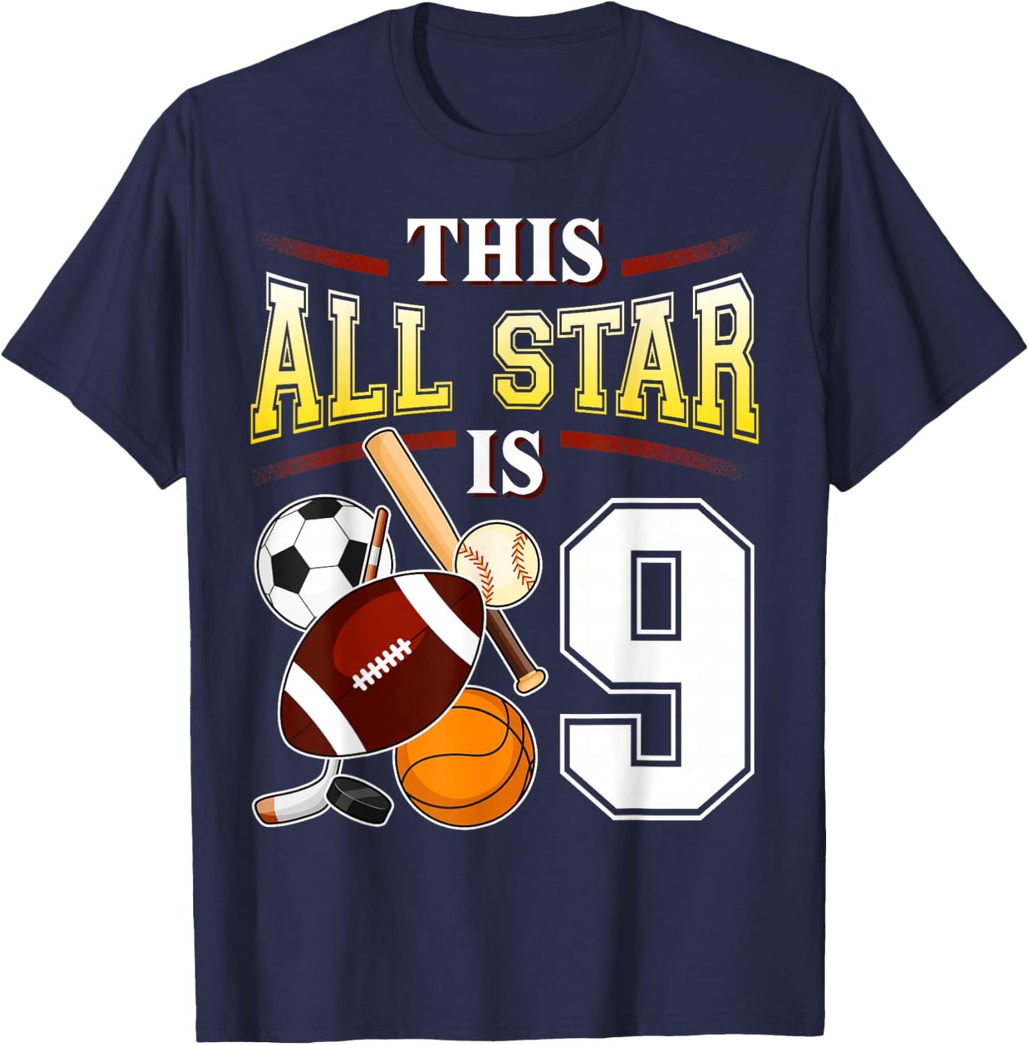 This All Star is 9 Years Old Gift Kids 9th Birthday T-Shirt - T-Shirt | Navy
