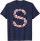 Cool Initial Alphabet Monogram Flowers Gifts Floral Letter S T-Shirt - T-Shirt | Navy