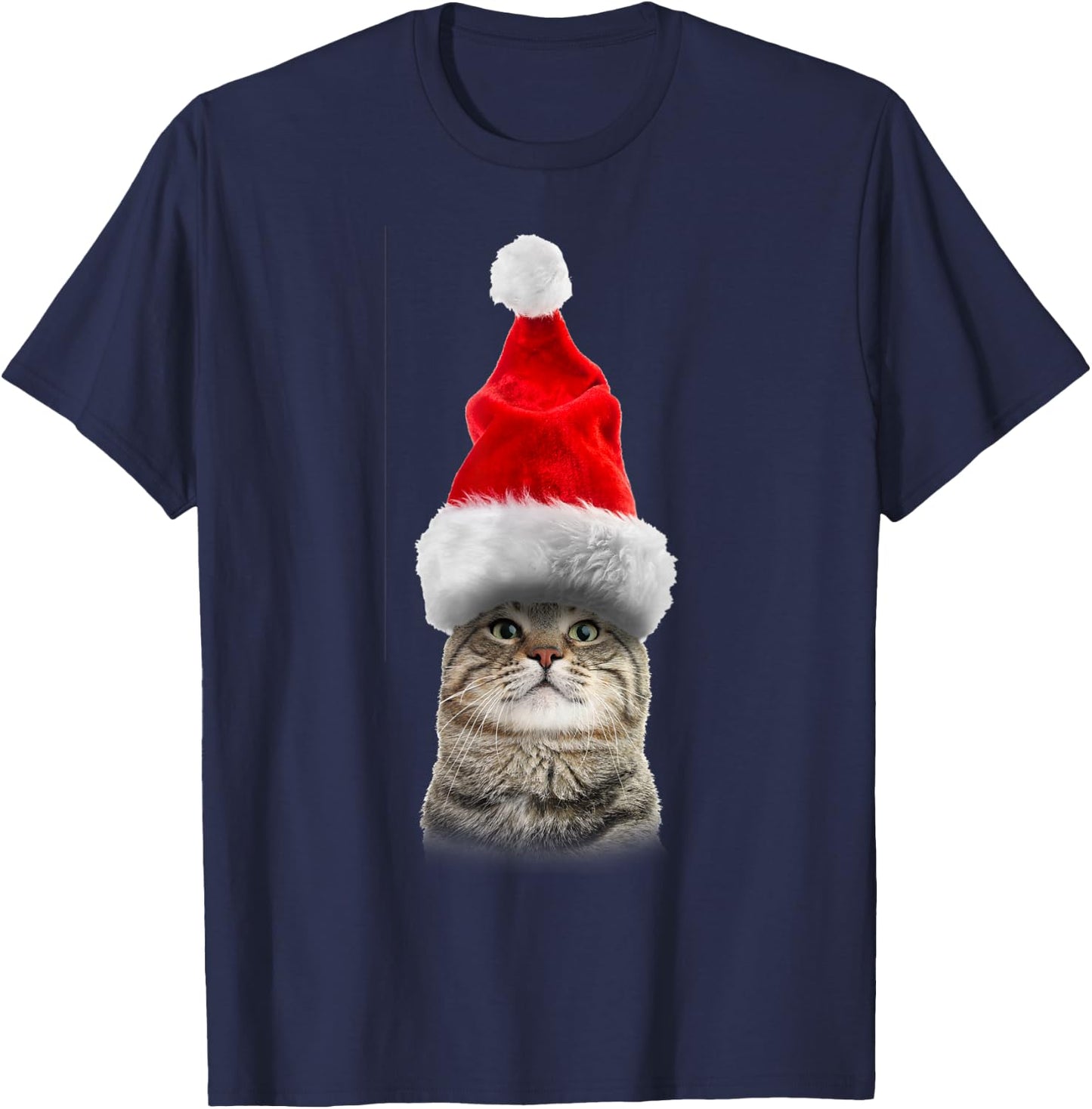Christmas Tabby Cat in Santa Hat Meowy Christmas Fun T shirt Women Kids T-Shirt - T-Shirt | Navy