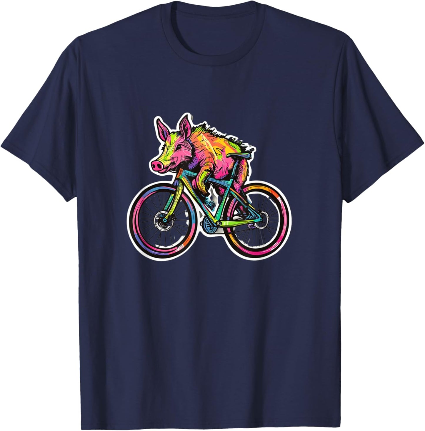 Rainbow Cyclist - Funny Pig Boar Riding Bike , Black, S T-Shirt - T-Shirt | Navy
