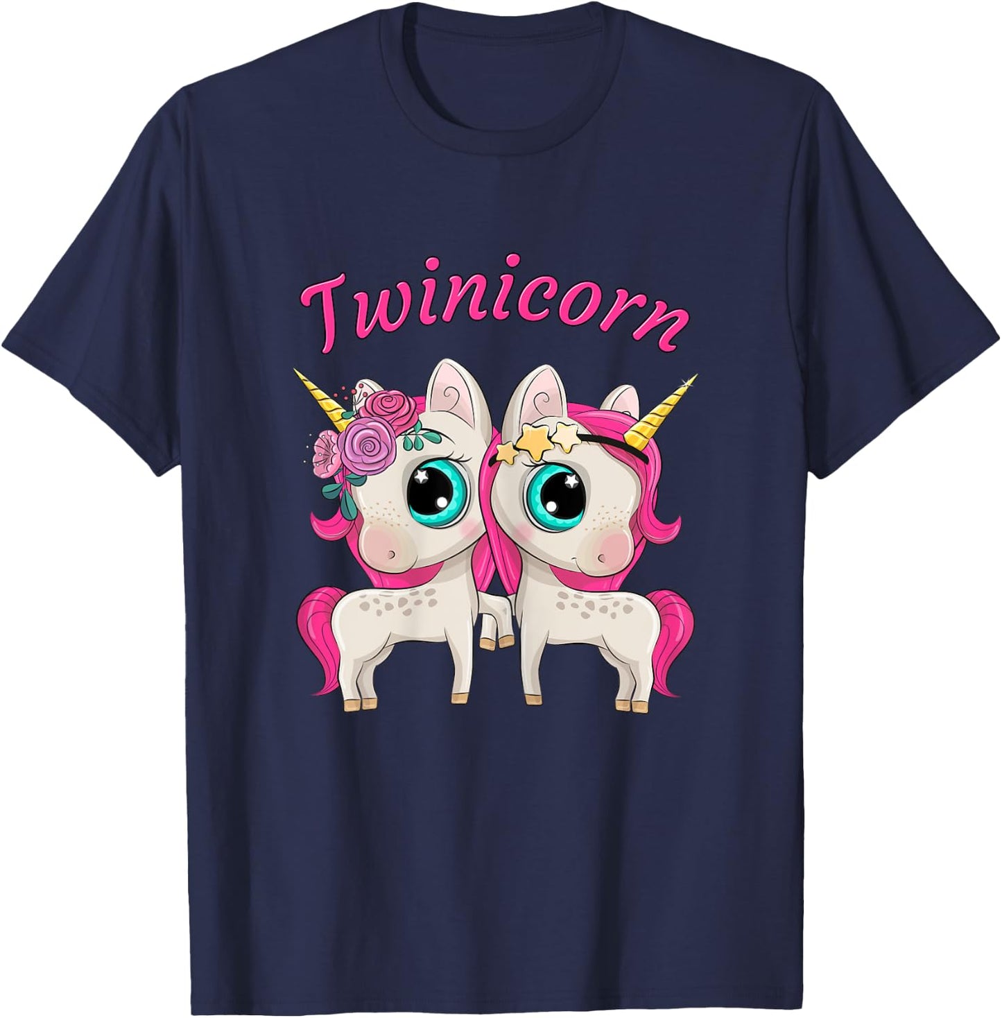 Twin Girls Twinicorn Women & Kids Sisters Cartoon Unicorns T-Shirt - T-Shirt | Navy
