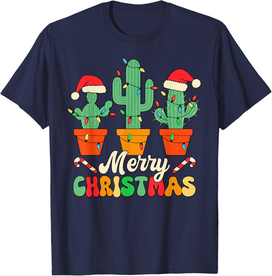 Christmas Cactus Cute Succulent Plant Xmas Men Women Kids T-Shirt - T-Shirt | Navy