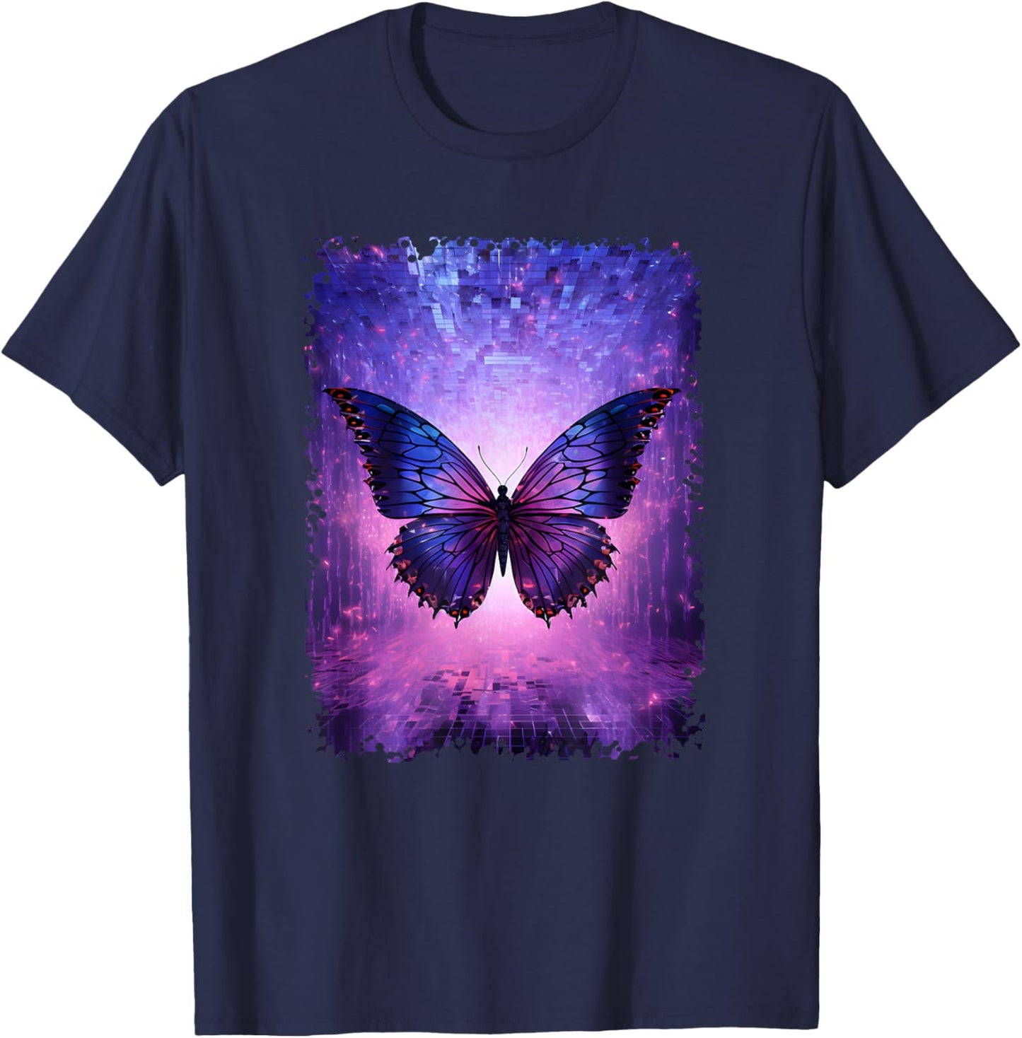 Butterfly Lover Insect Men Women Purple Glitch Butterfly Art T-Shirt - T-Shirt | Navy