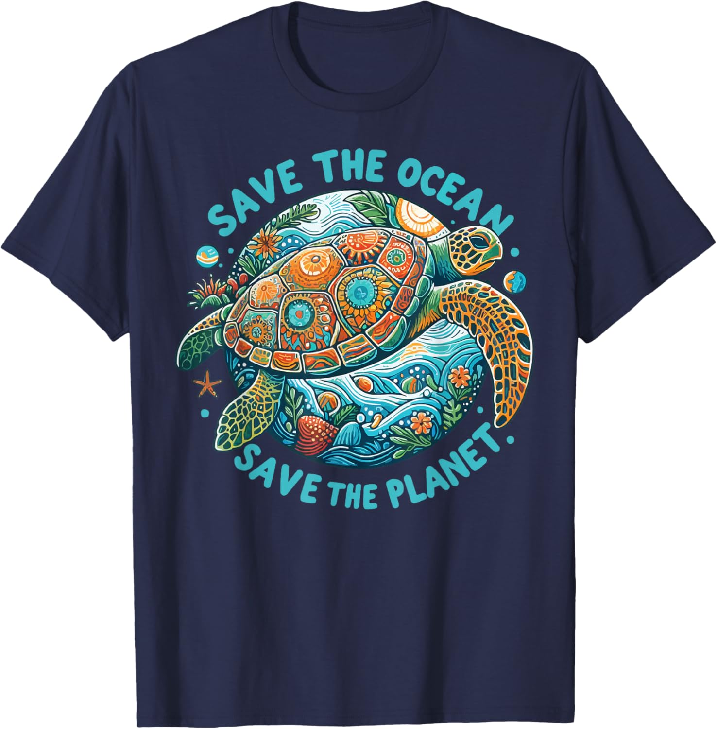 Save The Ocean Save The Planet Cute Sea Turtle T-Shirt - T-Shirt | Navy