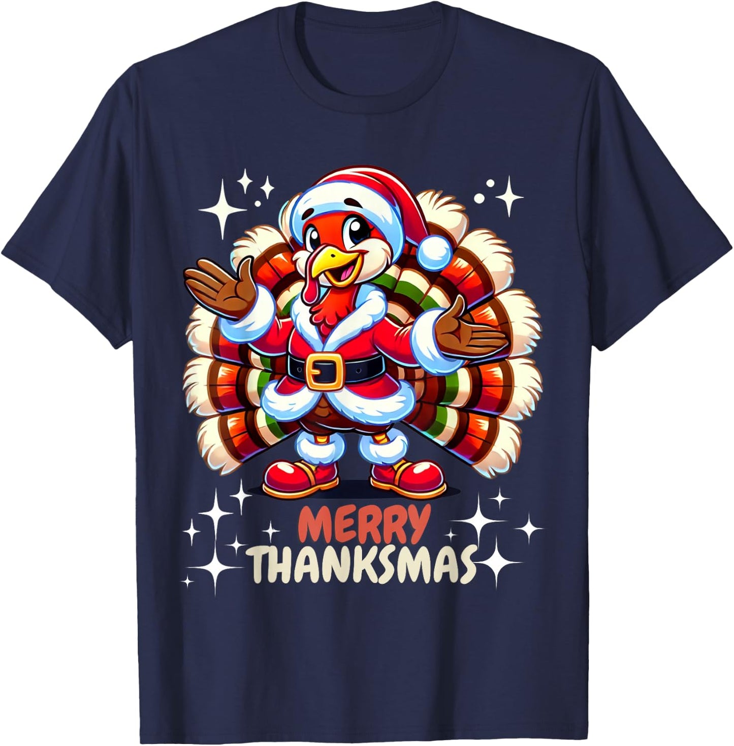 Funny Merry Thanksmas Thanksgiving Turkey Xmas T-Shirt - T-Shirt | Navy