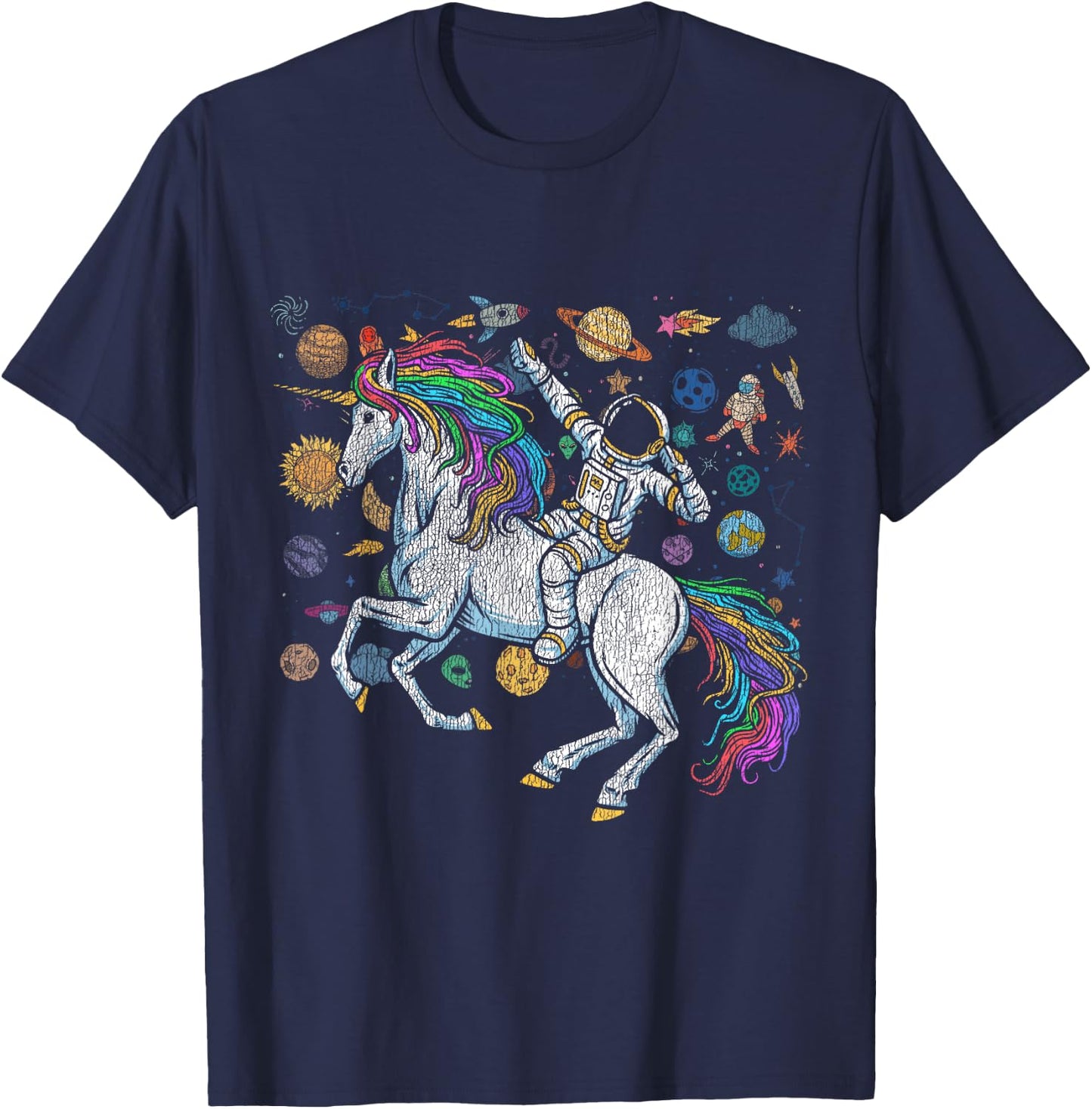 Fantasy Animal Unicorn Lover Cosmonaut Outer Space Astronaut T-Shirt - T-Shirt | Navy