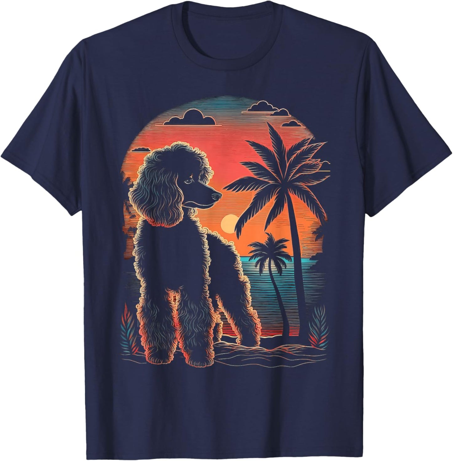 Poodle 80s Sunset Vintage Retro Style T-Shirt - T-Shirt | Navy