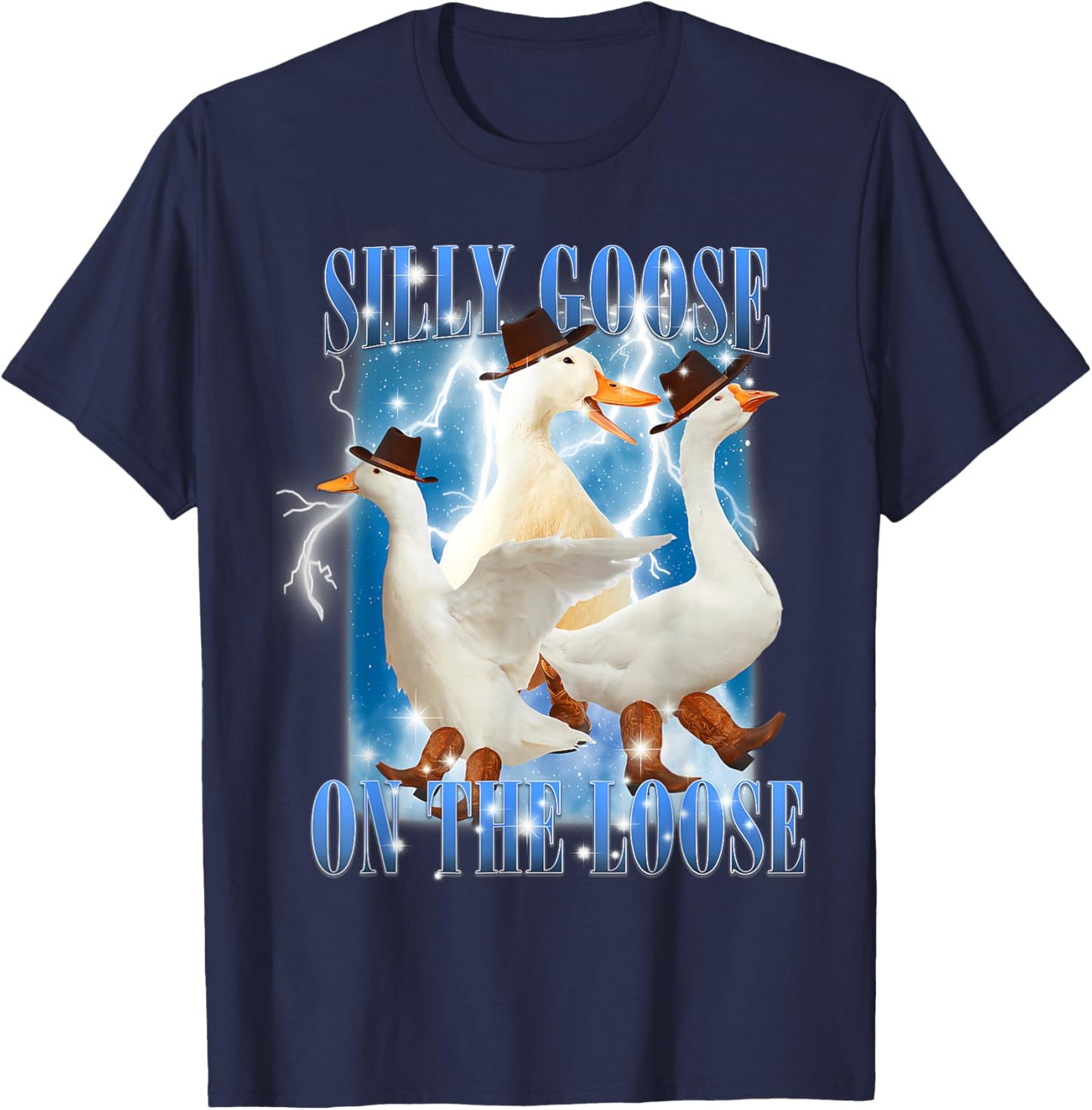Retro Goose Aesthetic Trendy Meme Silly Goose On The Loose T-Shirt - T-Shirt | Navy