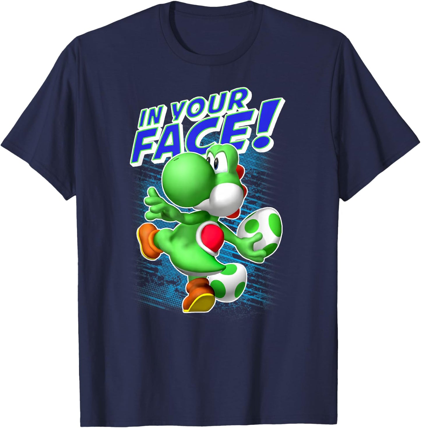 Super Mario Yoshi in Your Face Egg Throw Portrait T-Shirt - T-Shirt | Navy