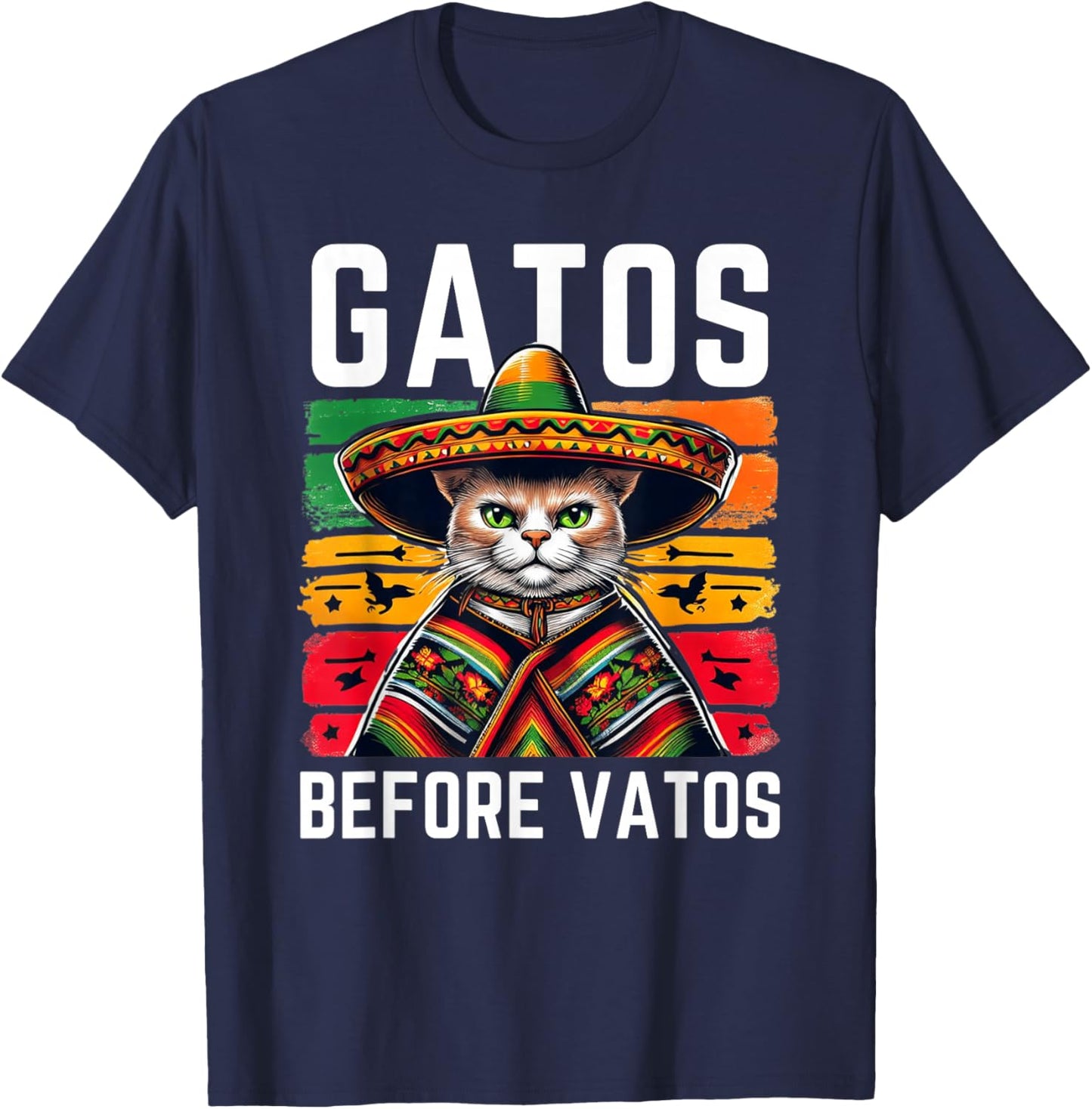 Gatos before Vatos Funny Cat Mexican Cat Poncho Fiesta Cinco T-Shirt - T-Shirt | Navy