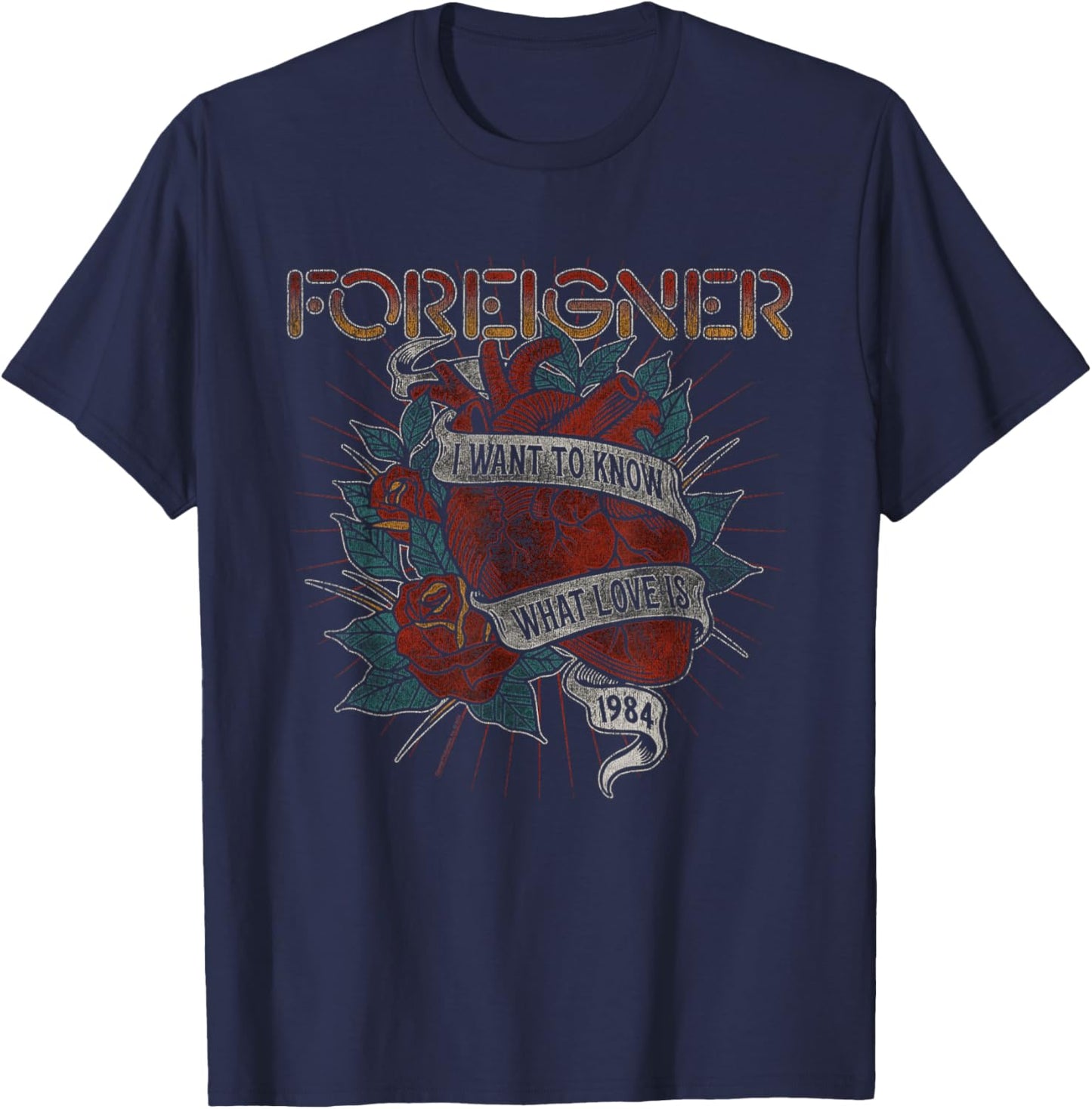 Ripple Junction x Foreigner What Love Is Heart Rose T-Shirt - T-Shirt | Navy